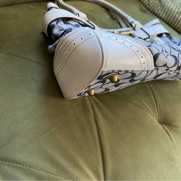 Coach Signature Rare Denim Collection Chelsea Optic Blue White Handbag Satchel - Picture 4 of 15